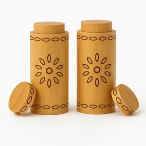 Pot de rangement écologique en bambou de qualité supérieure avec couvercle, design bohème, récipient de cuisine cylindrique - Product Image 3
