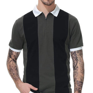 Polo de manga corta para hombre con bloques de color, diseño de cremallera, tejido a rayas, corte regular, estilo casual - Product Image 2