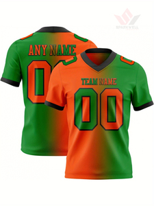 เสื้อฟุตบอลอเมริกันชายแบบสั่งทำ คอวี แขนสั้น พิมพ์ลายแบบซับลิเมชั่น สีน้ำเงินแดง แต่งขอบ พร้อมชื่อทีมและหมายเลข ระบายอากาศได้ดี ทรงปกติ - Product Image 5