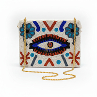 Pochette perlée œil porte-bonheur faite à la main, design multicolore original, sac de soirée, accessoire de mode artisanal, vente en gros, fermeture éclair