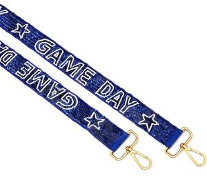 Sangles de sac de perles de rocaille en or blanc personnalisées 'Hook Em Horns' Accessoire à la mode Sangle de sac à main perlée - Product Image 1