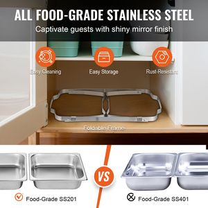 Set da Buffet in Acciaio Inossidabile da 8 Qt, 2 Pezzi, con 2 Pentole Grandi e 4 Pentole Piccole, Scaldavivande Manuale per Catering, Forma Rettangolare - Product Image 3