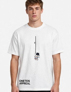 T-shirt graphique pour homme ONETEN en coton blanc à manches courtes, col rond, imprimé astronaute, respirant, coupe classique - Product Image 5