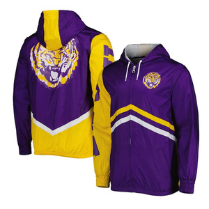 เสื้อแจ็คเก็ตมีฮู้ดกันลมสำหรับผู้ชาย สีม่วงเหลือง ลายทีม LSU Tigers พร้อมซิปปิดและโลโก้ปักด้านหน้า - Product Image 5
