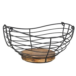 Corbeille à fruits rustique en bois d'acacia avec fer forgé - Vente en gros - Product Image 4