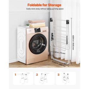 Stendibiancheria Pieghevole in Metallo a 2 Livelli con 21 Aste e Clip per Calzini, Altezza Regolabile per Biancheria da Letto e Lavanderia - Product Image 6