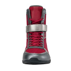 Botas de boxeo de caña alta Crimson Silver con correa en el tobillo, calzado de lucha libre de cuero sintético con cordones. - Product Image 2