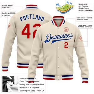 เสื้อแจ็คเก็ตแบบมีกระดุมติดเต็มตัว สไตล์ลำลอง แฟชั่นกีฬา สีครีมแดงรอยัล  แบบสั่งทำพิเศษด้วยเทคนิคซับลิเมชั่น - Product Image 2