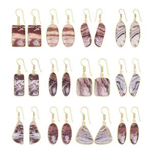 Boucles d'oreilles artisanales adorables en argent plaqué or 18 carats avec pierre précieuse naturelle Jaspe de noix de coco, forme ovale, sertissage clos, cadeau de fête - Product Image 1