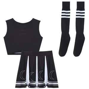 Uniformes de cheerleading personnalisés de haute qualité en gros, jupes et tenues imprimées avec un design en strass, 100% polyester - Product Image 2