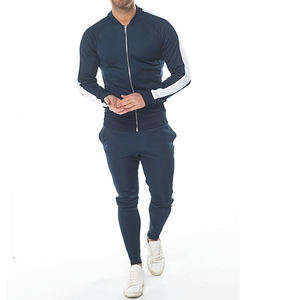 Chaqueta Deportiva Azul Marino para Hombre, Manga Larga, con Cierre, Franjas Laterales Blancas, Diseño Deportivo, Corte Regular, Poliéster - Product Image 3