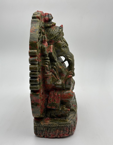 Statue en pierre sculptée à la main du Dieu Ganesha, finition antique verte et rouge, idole décorative du dieu hindou pour la maison, le temple ou comme cadeau - Product Image 6