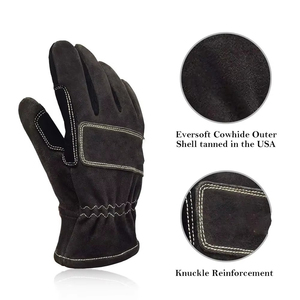Gants de lutte contre les incendies en cuir pleine fleur renforcé, gants de pompier anti-coupure et anti-choc doublés Kevlar pour intervention en zone forestière - Product Image 3