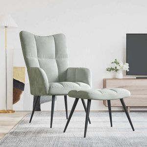 Sillón Relajante de Terciopelo Gris Claro con Reposapiés Mediano para Sala de Estar - Product Image 1