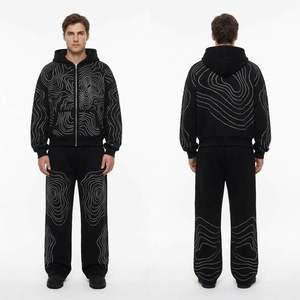 Survêtement en molleton gris clair personnalisé avec motif abstrait en cristal pour homme, sweat à capuche et pantalon assorti, motif artistique - Product Image 6