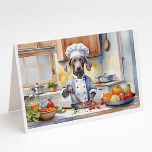 Whimsical A7 Tamaño 5x7 Weimaraner Chef Tarjetas de notas en blanco Paquete de 8 con sobres para saludos - Product Image 1