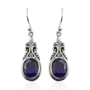 Boucles d'oreilles pendantes en argent sterling 925 avec améthyste sertie clos, style vintage, pour fiançailles, mariage, fête, cadeau pour femme - Product Image 1