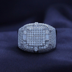 Bague de mariage et de fiançailles pour homme style Hip Hop, sertie de pierres en forme de baguette, en argent sterling 925, monture carrée, entièrement pavée de pierres, pour cadeaux de mariage - Product Image 1