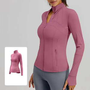 Women High Stretchy Knitted Light <b>Weight</b> Long Sleeve Slim Fit Yoga Jackets Quick Dry Breathable Features Side Pockets for Sports - Product Image 1