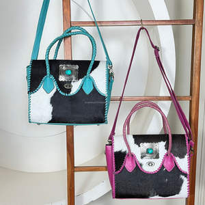 Custom Handcrafted Genuine Leather Hair <b>On</b> Cowhide Leather Tote <b>Bag</b> New Genuine Leather Turquoise Concho Women Casual Handbag - Product Image 5