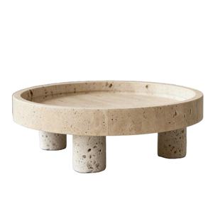 Luxury Travertine Round Display Tray Three Leg Stone Stand Decorative <b>Riser</b> Coffee <b>Table</b> Centerpiece Kitchen Serving Platforms - Product Image 1