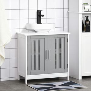 Mobiletto Sottolavabo Grigio e Bianco, Armadietto da Bagno di Alta Qualità, Mensole per Bagno - Product Image 2