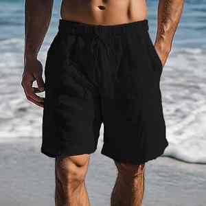 Trajes de Baño para Hombre de Alta Calidad, Cintura Media, Cierre con Cordón, Corte Holgado, Tela de Lona, Secado Rápido, Diseño Liso, Shorts de Playa - Product Image 5