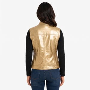 Chaleco de cuero moderno para mujer con acabado de cuero liso, cuello elegante, bolsillos funcionales y artesanía duradera para uso diario. - Product Image 2