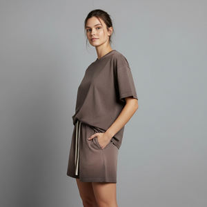 Conjunto de 2 Piezas de Verano para Mujer, Hecho a Medida, 100% Algodón, con Encaje por Encima de la Rodilla y Logotipo Personalizado Serigrafiado, Estilo Urbano - Product Image 4