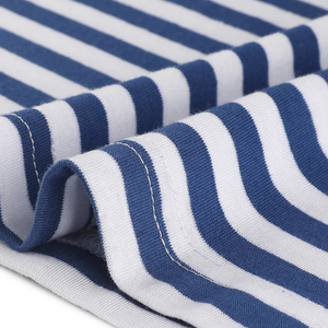 Camiseta de Mujer Personalizada con Rayas, de Algodón y Elastano, Tejido de Punto Suave, Corte Regular, Blanca y Azul a Rayas - Product Image 6