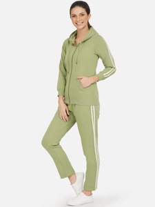Conjunto Deportivo con Capucha para Mujer, Color Verde Oliva, Manga Larga, Cierre Frontal, Pantalones Jogger Casuales con Bolsillos Laterales, Color Sólido, Ropa de Primavera - Product Image 4