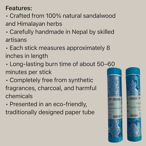 Incienso Artesanal de Sándalo Tibetano de Nepal, Ecológico, en Barra de 8 Pulgadas, Set de 3 Fragancias Naturales Divinas, 50-60 Minutos de Duración, Cultivado en Primavera - Product Image 6