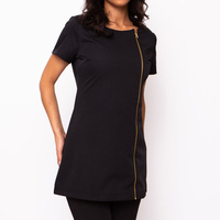 Tunique à manches courtes pour femme, respirante, avec fermeture éclair dorée sur le devant, pour salon de beauté, coiffure, esthétique, uniforme du personnel.