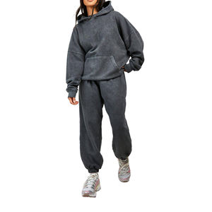 Ensemble de survêtement oversize en molleton imprimé délavé, coupe ample, avec pantalon de jogging à taille élastique et sweat à capuche, personnalisable - Product Image 1
