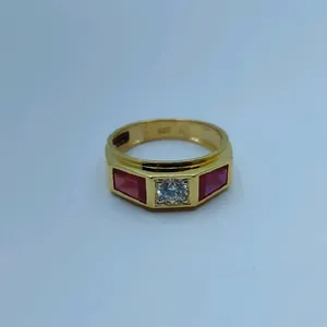 Bague en or 22 carats émaillée, or jaune pur 916, incrustation verte, design moderne, sertissage clos, bague solitaire élégante, bijoux fins pour femmes - Product Image 3