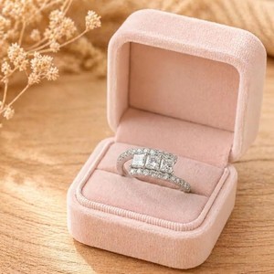 Wonderful IGI Certified Princess & Round Lab Diamond 10K 14K 18K Solid Gold Moissanite <b>Three</b> Stone Bypass Ring Engagement Band - Product Image 5