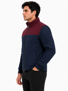 Chaqueta Bomber de Invierno para Hombre Livster, Azul Marino y Marrón, 100% Algodón, Resistente al Viento, Cuello Alto, Cierre de Cremallera, Diseño con Bloques de Color, Talla XL - Product Image 2