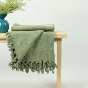 Mantas de algodón suave sólido de estilo bohemio ecológico de la mejor calidad, Manta lisa decorativa personalizada - Product Image 3