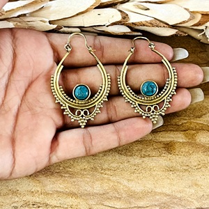 Nuevos Pendientes de Aro Boho en Forma de Lágrima, de Latón Tribal, para Mujer, con Acabado de Latón Antiguo y Filigrana Étnica, Venta al por Mayor/OEM/ODM - Product Image 2