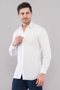 Chemise en coton à manches longues pour homme, coupe classique, blanche unie, décontractée, boutonnée, respirante, légère, pour l'été, col ouvert - Product Image 4