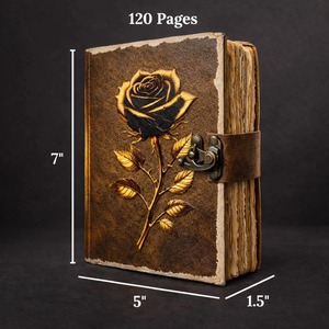 Rose Embossed <b>Leather</b> Journal Brown Floral <b>Diary</b> with Metal Clasp Closure - Product Image 4