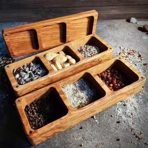 Wooden Spice Box 6 Compartment Seasoning Storage Bin with Glass Lid Lockable Drawer for Kitchen Counter - Product Image 2