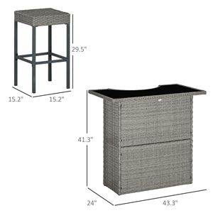 Set da Bar in Rattan a 5 Pezzi con Tavolo Alto e 4 Sgabelli con 2 Ripiani, Colore Grigio, per Esterni e Patio - Product Image 3