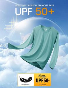 เสื้อแรชการ์ดแขนยาวสีพื้นสำหรับผู้ชาย โพลีเอสเตอร์ 100% แห้งเร็ว UPF50+ ป้องกันรังสียูวี สีเขียวอมฟ้า - Product Image 5