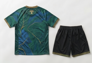 Maillot de football pour homme, col en V, manches courtes, vert bleu, imprimé végétal, polyester respirant, coupe athlétique, toutes saisons - Product Image 2