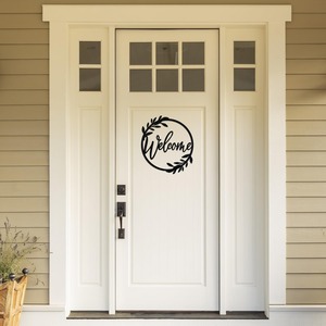 Letrero de Bienvenida Moderno de Metal Negro, Corona Elegante con Escritura Cursiva, Placa Circular con Hojas, Decoración Minimalista para Colgar en la Puerta Principal o en la Pared - Product Image 4