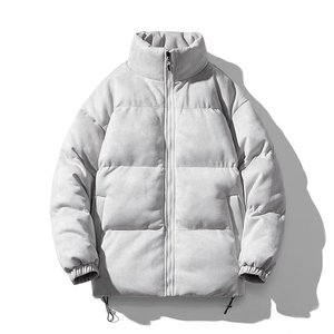 Veste matelassée blanche pour homme, col montant, fermeture éclair, coupe-vent, en polyester épais, décontractée, pour l'hiver, longueur normale, coupe ample - Product Image 1
