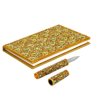 Carnet de notes luxueux indien artisanal en laque perlée et pailletée avec stylo assorti pour offrir en cadeau, magnifique carnet perlé en forme de cœur - Product Image 2