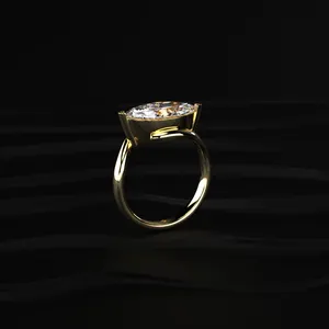 Bague de luxe plaquée or jaune avec diamant de laboratoire taille marquise, directement de l'usine, idéale pour les fiançailles et les cadeaux, à prix avantageux - Product Image 3