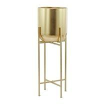 Minimalist Ceramic Flower Stand with Black Metal Frame Glazed <b>White</b> <b>Planter</b> Indoor Decorative Plant Holder - Product Image 3